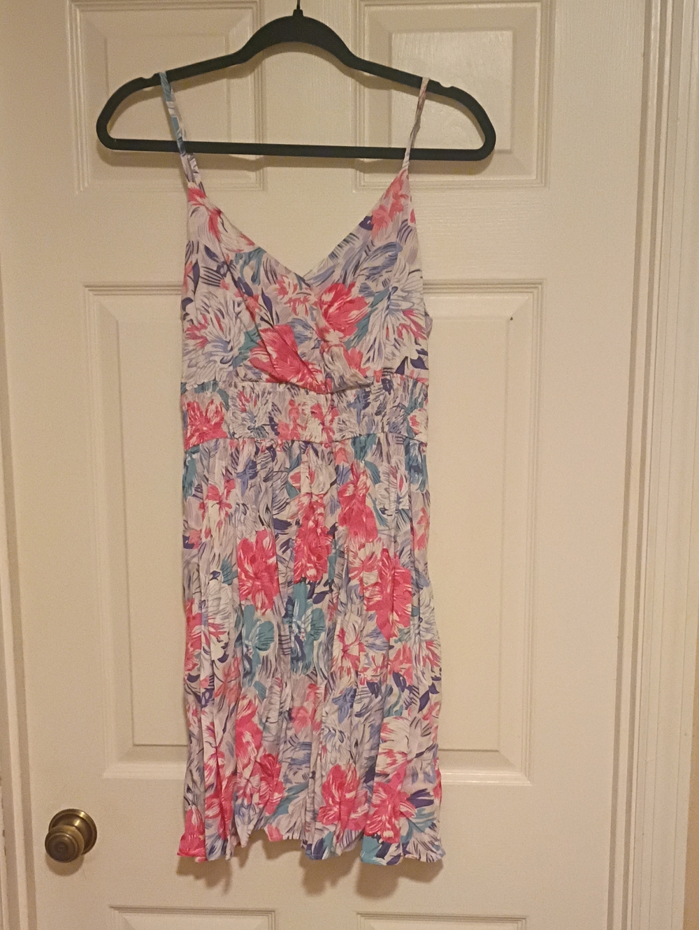 Floral Spaghetti Strap Summer Dress - Pink, Blue, White